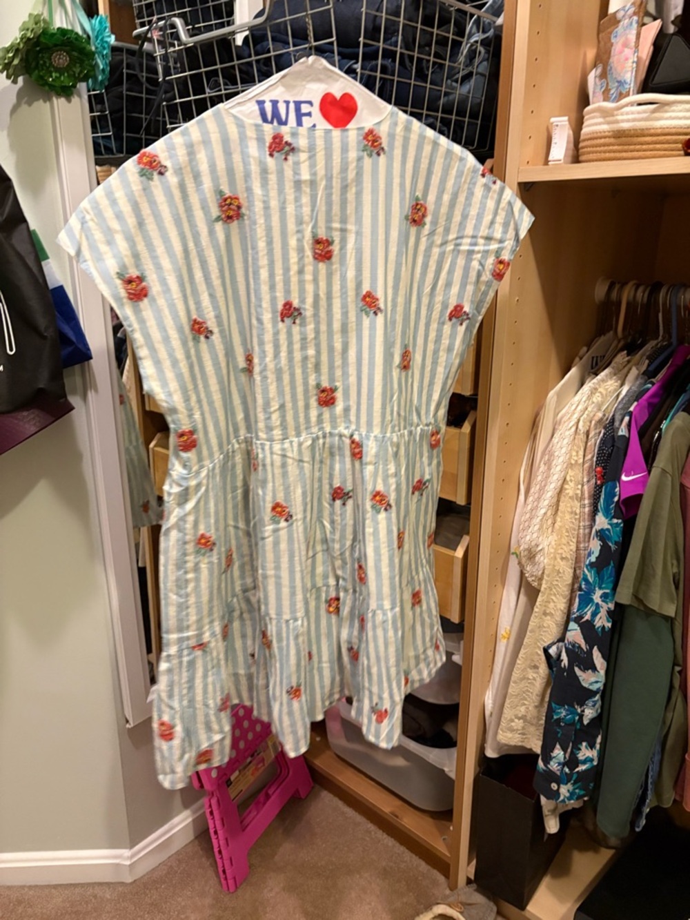 Sezane Blue & White Striped Floral Tiered Casual Dress - Picture 2 of 8